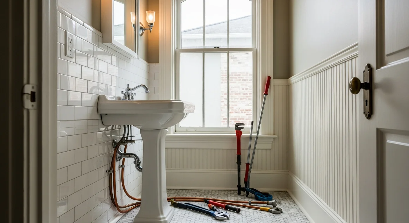 Plumber repairing kitchen sink plumbing