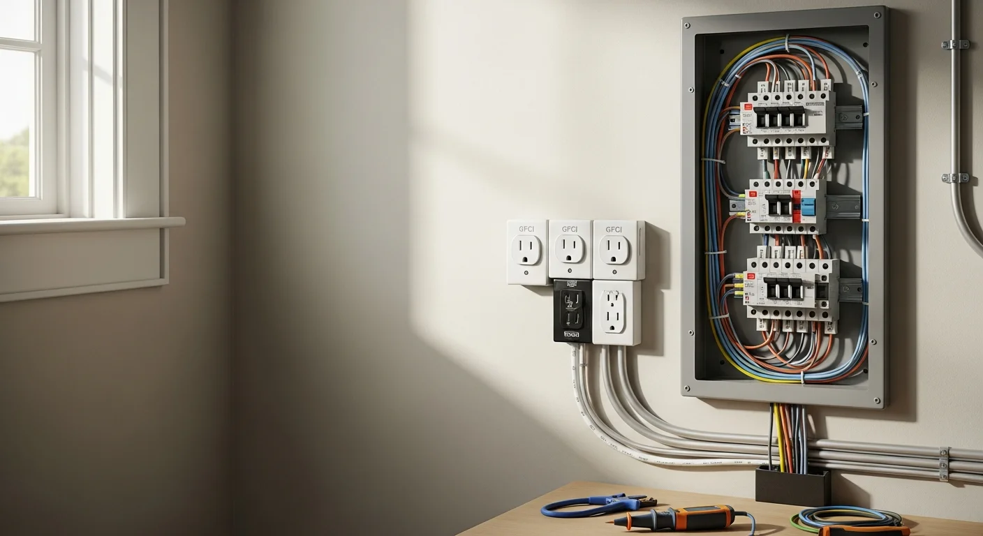 A licensed electrician from DPS General Contractors LLC installing a new residential electrical panel inside a Metairie, LA home. The upgraded breaker box shows clean wiring, labeled circuits, and modern components replacing an outdated system.